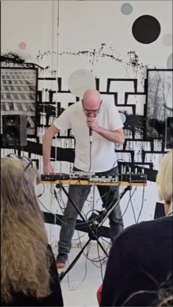 Sound art performance at the opening of the Biennaali in Heinävaara, Finland